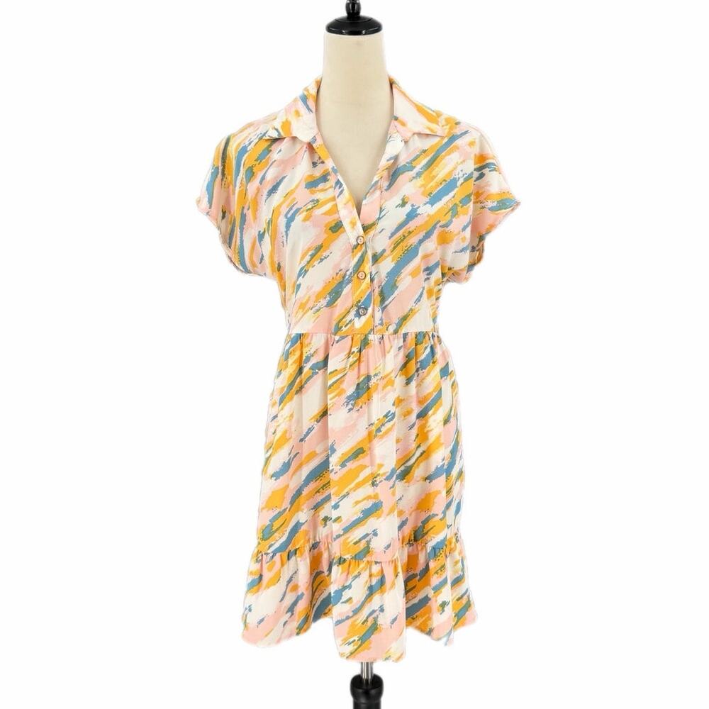 Karlie Blue Pink Pastel Maximalist Abstract Bright Casual Art to Wear Mini Dress